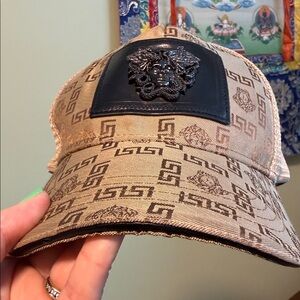 FANCY HAT | Source Unknown Tan and Black Patterned designer inspired Hat